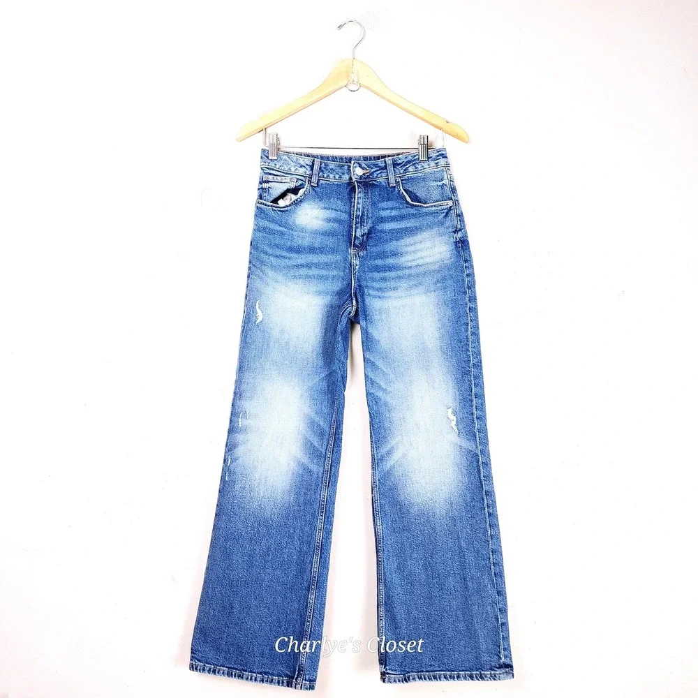 H&M Baggy Low Waist Jeans Girls 16/Wom‎ 2 Adjustable Distressed 90s Revival